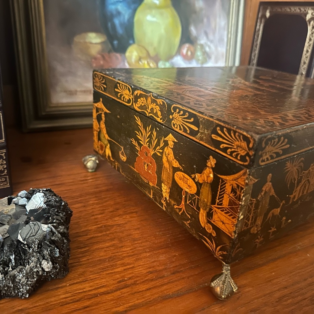 Vintage Decorative Wooden Box with Gold Accents